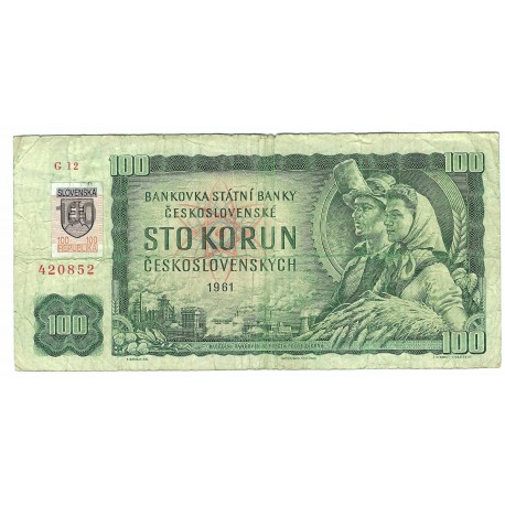 100 Kčs 1961, G 12, kolok 1993, Slovensko, VG, 852