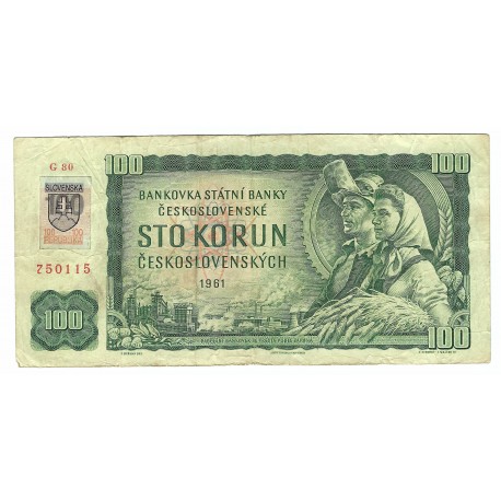 100 Kčs 1961, G 80, kolok 1993, Slovensko, VG, 115