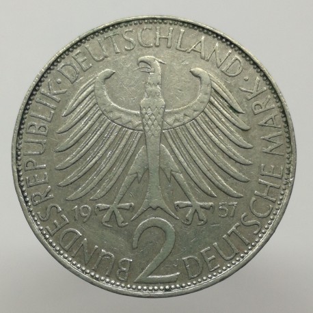 1957 J - 2 mark, M. Planck, Bundesrepublik Deutschland, Nemecko