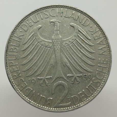 1959 D - 2 mark, M. Planck, Bundesrepublik Deutschland, Nemecko