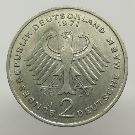 1971 J - 2 mark, T. Heuss, Bundesrepublik Deutschland, Nemecko