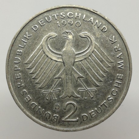 1990 D - 2 mark, F. J. Strauss, Bundesrepublik Deutschland, Nemecko