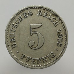 1908 D - 5 pfennig, Deutsches Reich, Nemecko