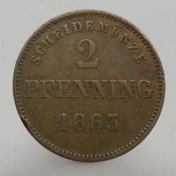 1863 - 2 pfenning, Ludwig II., Bayern, Nemecko