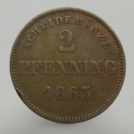 1863 - 2 pfenning, Ludwig II., Bayern, Nemecko