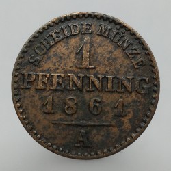 1861 A - 1 pfenninge, Wilhelm I., Prussia, Nemecko
