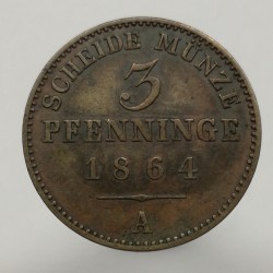 1864 A - 3 pfenninge, Wilhelm I., Prussia, Nemecko