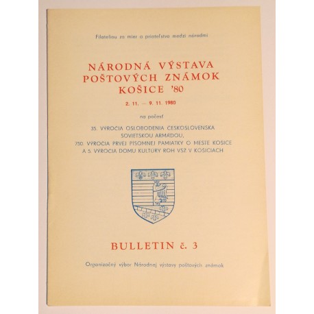 Národná výstava poštových známok KOŠICE 80, bulletin č. 3