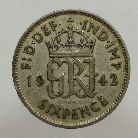 1942 - 6 pence, striebro, George VI., Anglicko