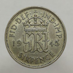 1945 - 6 pence, striebro, George VI., Anglicko