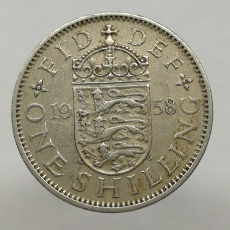 1958 - 1 shilling, Elizabeth II., anglický erb, Anglicko