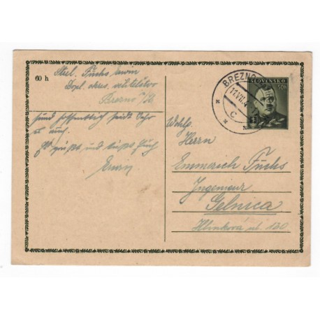 1940 CDV 8 - Jozef Tiso, celina, jednoduchý poštový lístok, Slovenský štát, 1941, Brezno nad Hronom