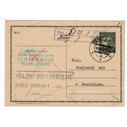 1940 CDV 8 - Jozef Tiso, celina, jednoduchý poštový lístok, Slovenský štát, 1941, Veľké Leváre