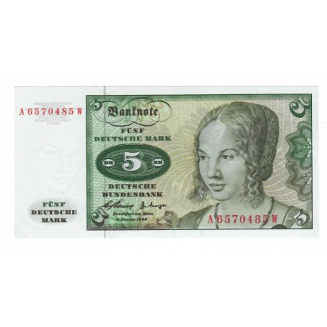 5 Deutsche Mark 1960 AW, FEDERAL REPUBLIC, bankovka, Nemecko, UNC