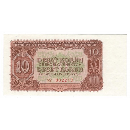 10 Kčs - 1953, NC, Československo, UNC