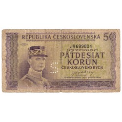 50 Kčs - 1945, JV, Československo, písmeno S, G