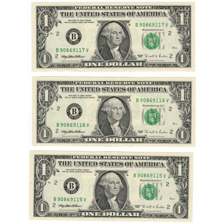 1 Dollar - 1995 G, B - V, 2 B, Washington, 3 x sériové číslo, USA