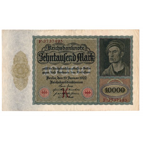 10 000 Mark - 1922 F, Nemecko, VG