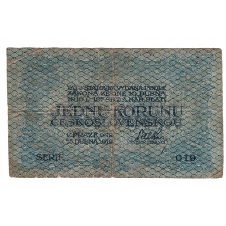 1 Kč - 1919, 019, Československo, G