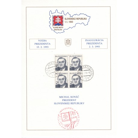 2. 3. 1993 - Inaugurácia prezidenta, Michal Kováč, NL 4, nálepný list