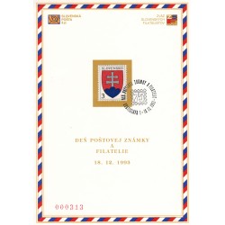 18. 12. 1993 - Slovenský štátny znak, NL 3, číslovaný nálepný list