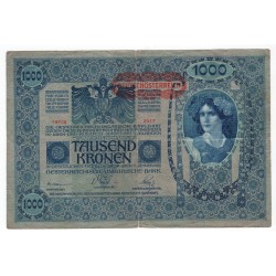 1 000 Kronen - 1919 so starým dátumom 1902, 2017, pretlač Deutschӧsterreich, Rakúsko, VG